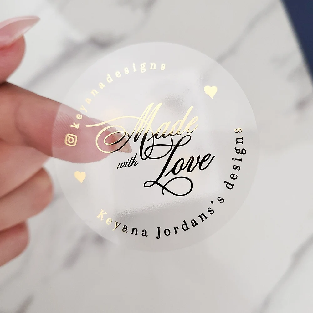 Custom 50pcs Round Gold Foil Clear Label Stickers Wedding Party Envelope Gift Bag Candles Box Pack Cookie Thank You Stickers