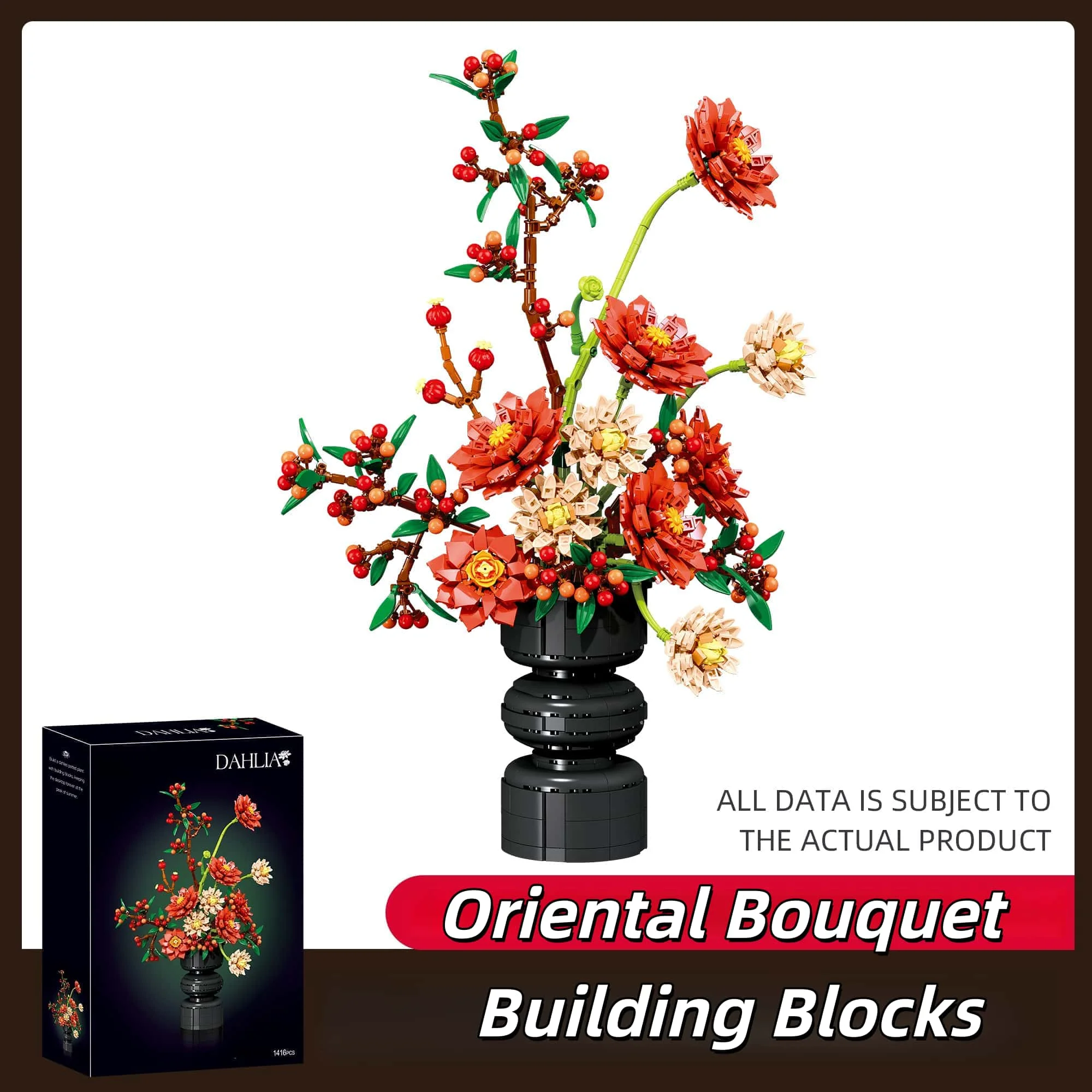 

Dahlia Flower Building Blocks Set 1416PCS, Artistic Floral Vase Model, DIY Assembly Home Decor Display for Adults Collection
