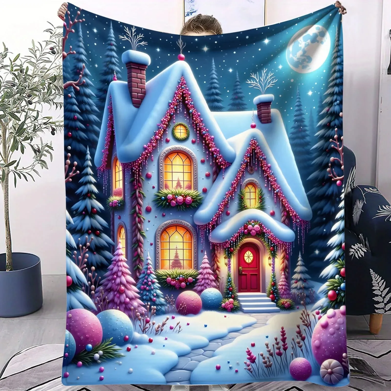 

Colorful Candy Castle Soft Blanket - 1 Pcs Fantasy Themed Fleece Throw for Beds Sofa Home Decor Adults Kids Cozy Festive Gift