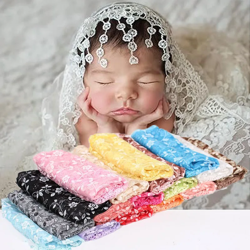 

Lace Swaddle Wrap for Newborns, Floral Printed Poly Cotton Photography Blanket Baby Photo Prop with Tassel Edge