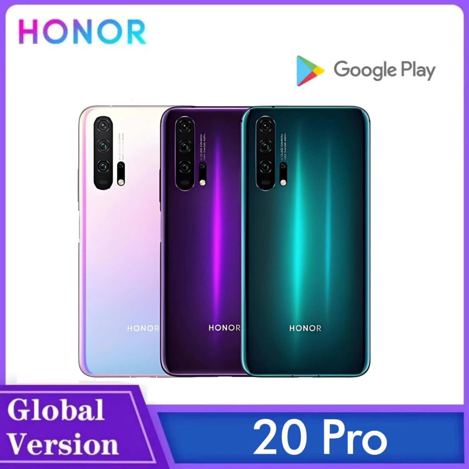 

Global,HUAWEI-HONOR 20 Pro,Smartphone,6.26 inch,8+256GB ROM,Mobile phones,Android,Google Play Store,Dual SIM,48MP,4G,Cellphones