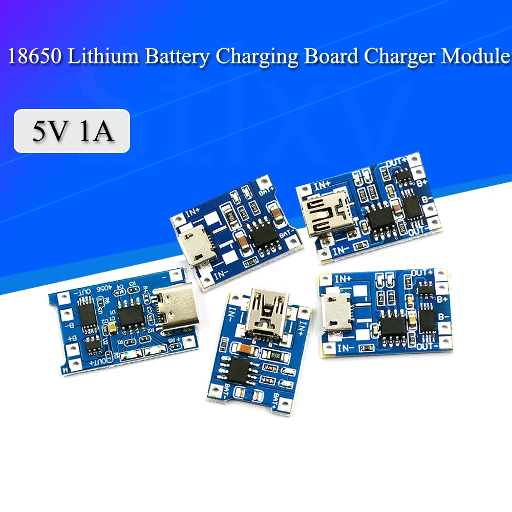 5Pcs TP4056 +Protection Dual Functions 5V 1A Micro USB 18650 Lithium Battery Charging Board Charger Module TYPE-C Connector
