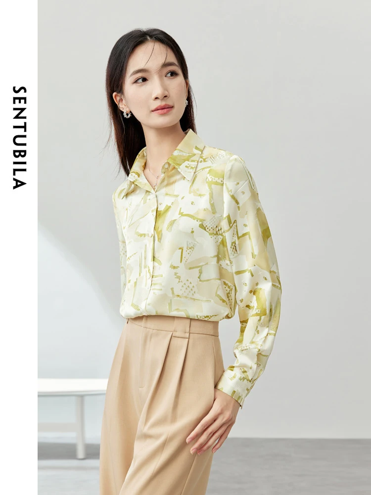 SENTUBILA Polo Collar Loose Women's Shirt & Blouse 2024 Spring Summer Fashion Casual Long Sleeve Button Up Blouses 141C53132