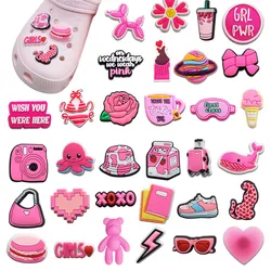 1pcs PVC Pink Shoe Charms for Crocs Accessories Girl Heart Badge Women Sandals Buckle Kids Pins Men Decoration Jeans