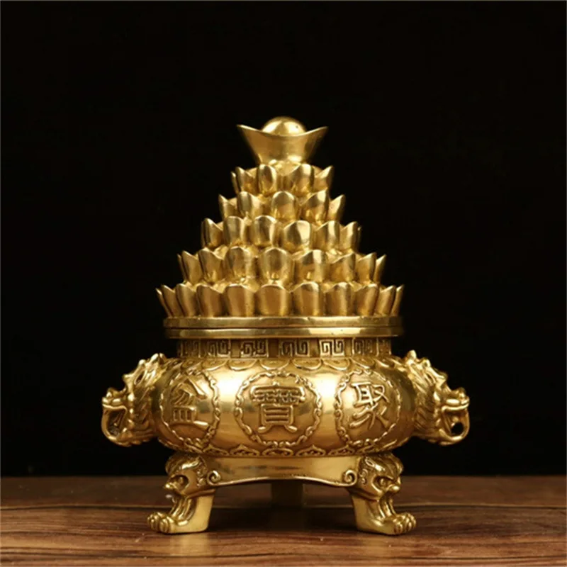 -style brass , three-legged copper ornament, ingot-shaped treasure bowl