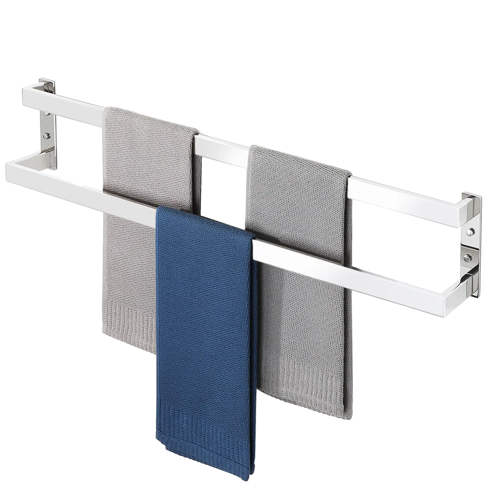 

24 Inch Dual Bar Wall Mount Towel Holder In 304 Stainless Steel, Heavy Duty Quick Dry Bathroom Rack
