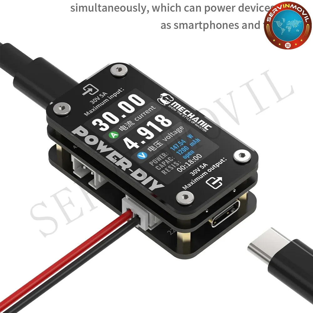 Amperímetro Digital DIY de potencia mecánica, prueba de voltaje de teléfono móvil multifuncional, amperímetro Digital DIY, herramientas de prueba de pantalla giratoria