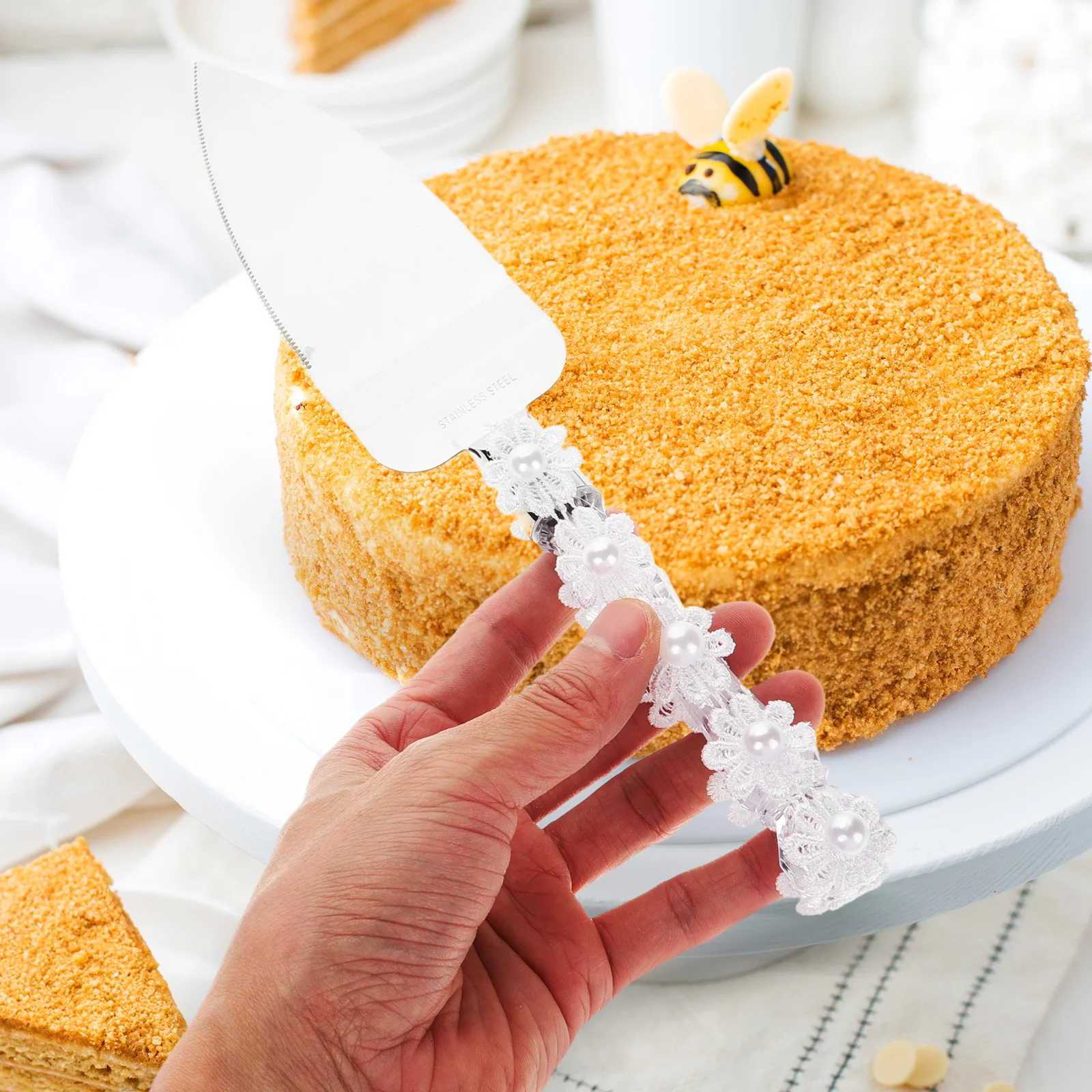 

Stainless Steel Satin Cake Set Fine Serrated Edge Wedding Birthday Pizza Quiche Easy Clean Kitchen Tools