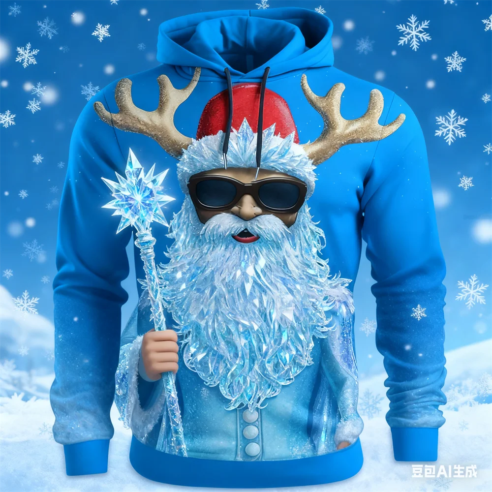 Christmas Autumn Men's Hoodie Fun Santa Claus pattern print man y2k clothing hoodies for man Winter new in hoodies & sweatshirt