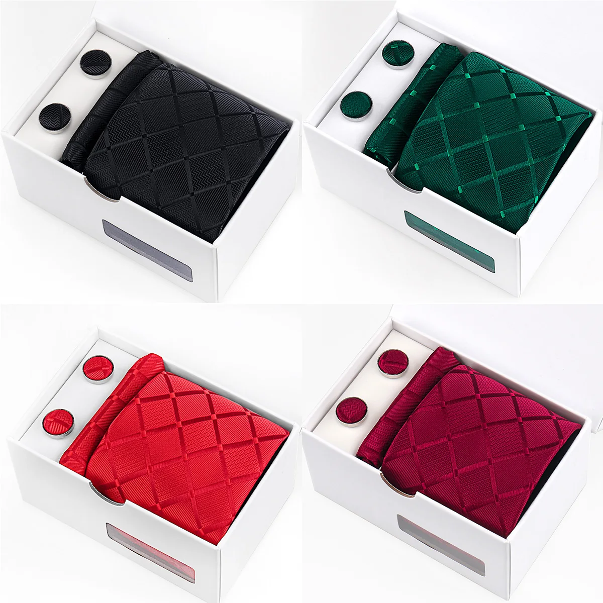 

Men Formal Tie Gift Set Fashion Necktie Pocket Square Cufflinks White Packaging Box Business Wedding Daily Dress Accessory Set