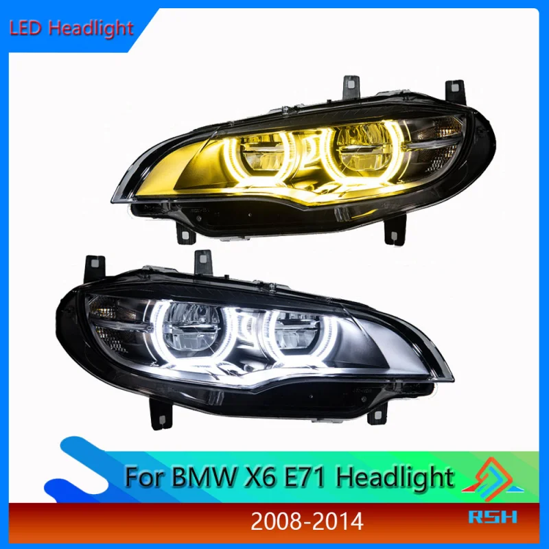 

Headlight Assembly For BMW X6 E71 2008-2014 Modified With Dual Color LED Angel Eyes Daytime Running Lights Turn Signals Light