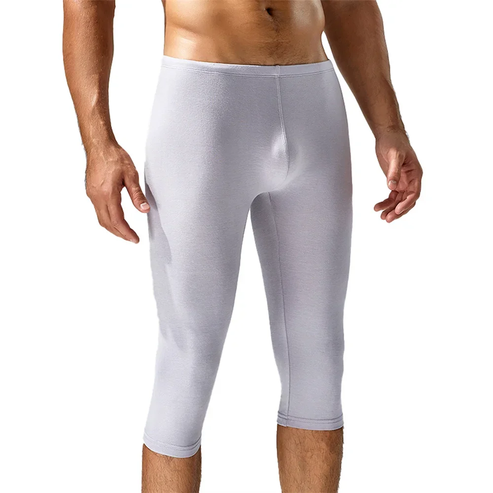 Men's Slim Fit Elastic Seamless Slip Homme Leggings Summer Male Training Workout Running Sports Shorts Solid Color Short Pants