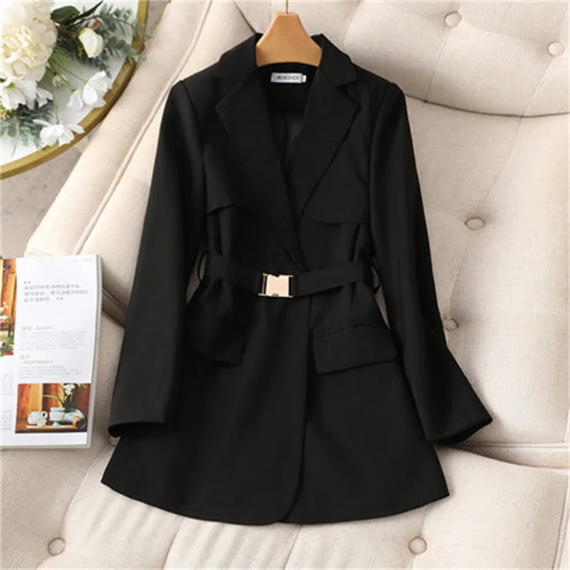 2022 Spring Autumn New Korean Blazer Suit Street Tie Drape Windbreaker Professional Black Suits Jacket For Women Clothing jp112