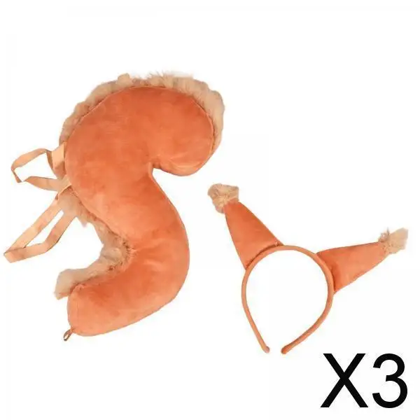 

3x Ears And Tail Cat Ear Hair Clip Headdress for Kids Adults for Party Halloween , Light Brown