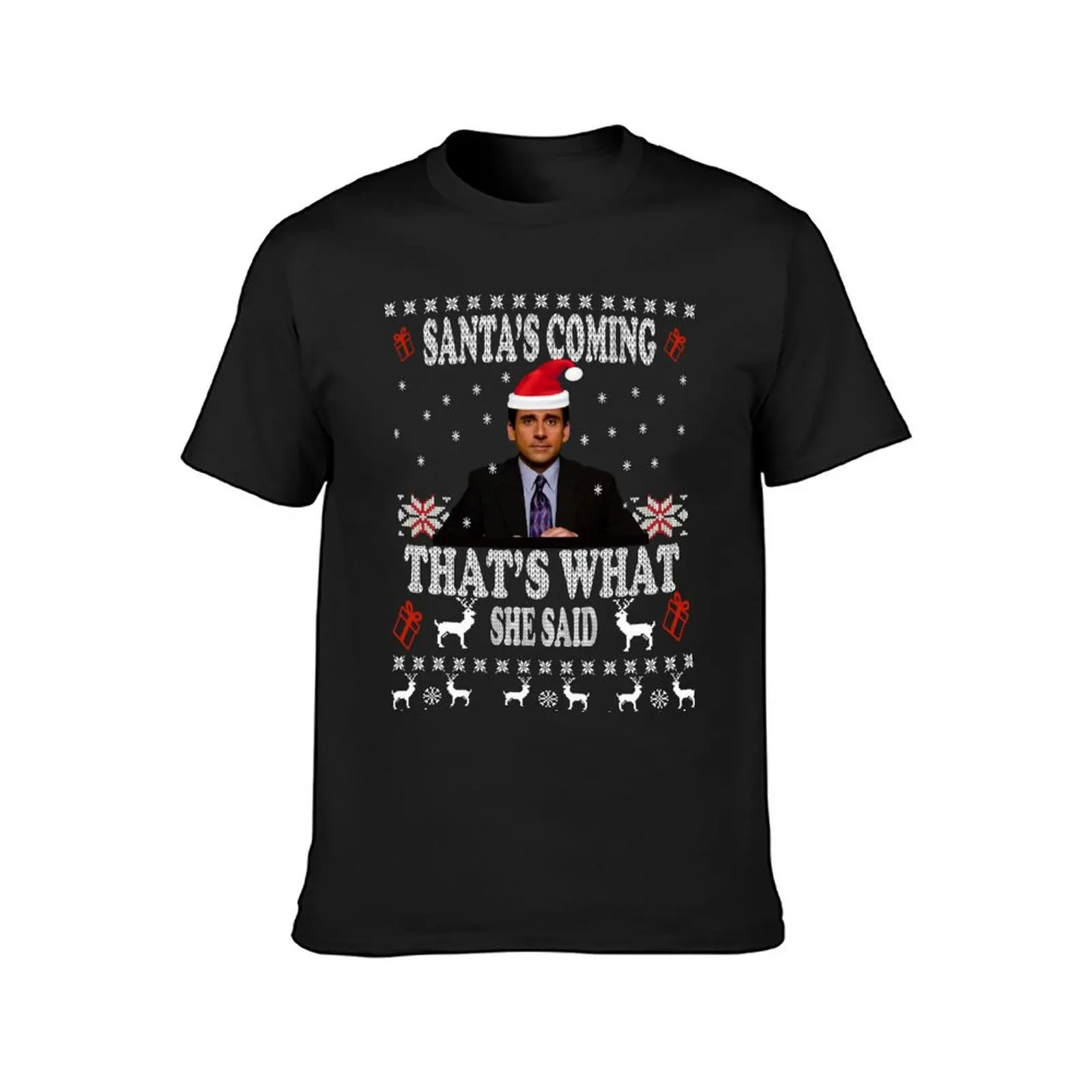 The Office Santa’s Coming That’s What She Said Ugly Christmas T-Shirt vintage clothes graphics tops t shirts men