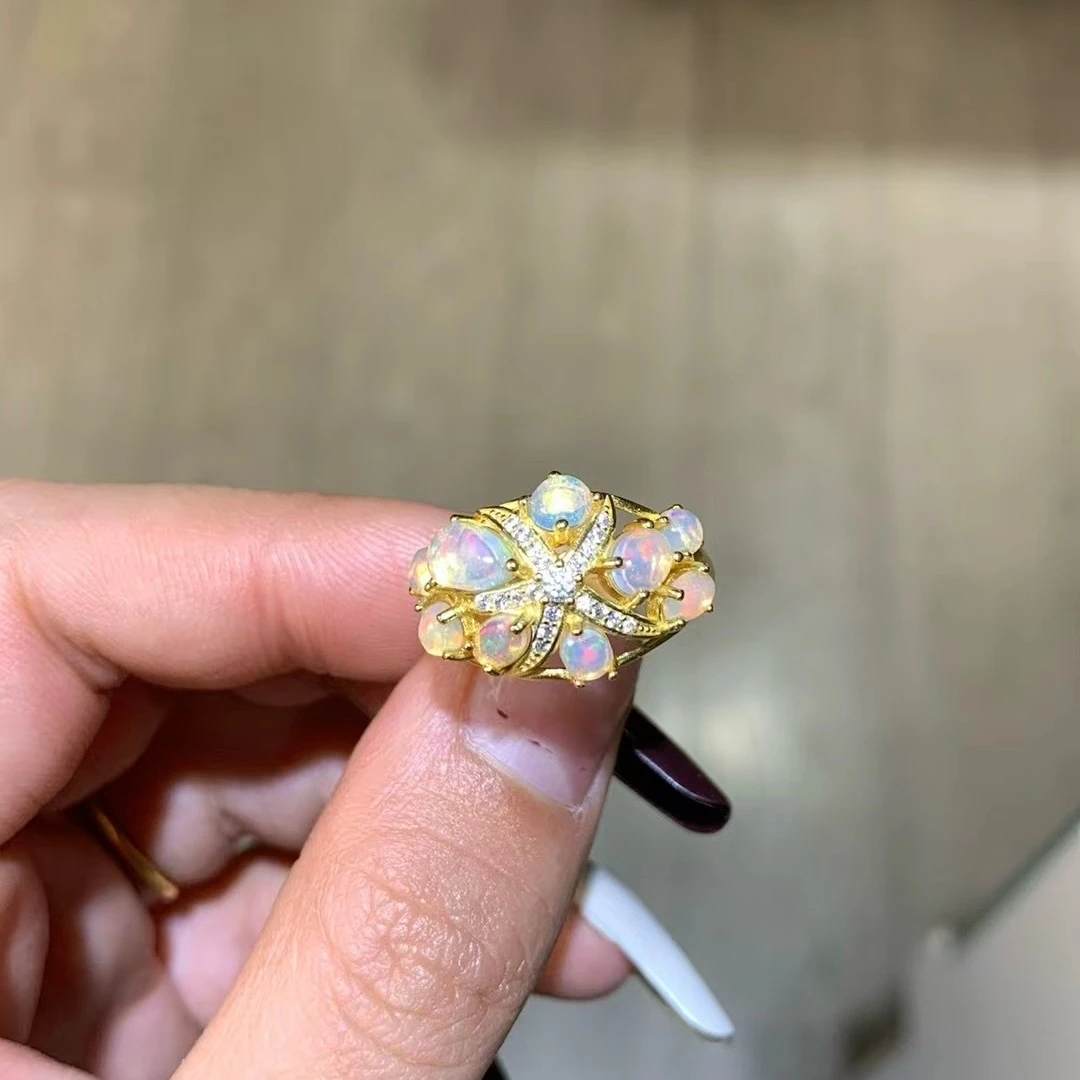 

KJJEAXCMY High End Women's Ring Natural Opal S925 Silver with Electroplating Boasting High Clarity Full Brilliance Birthday