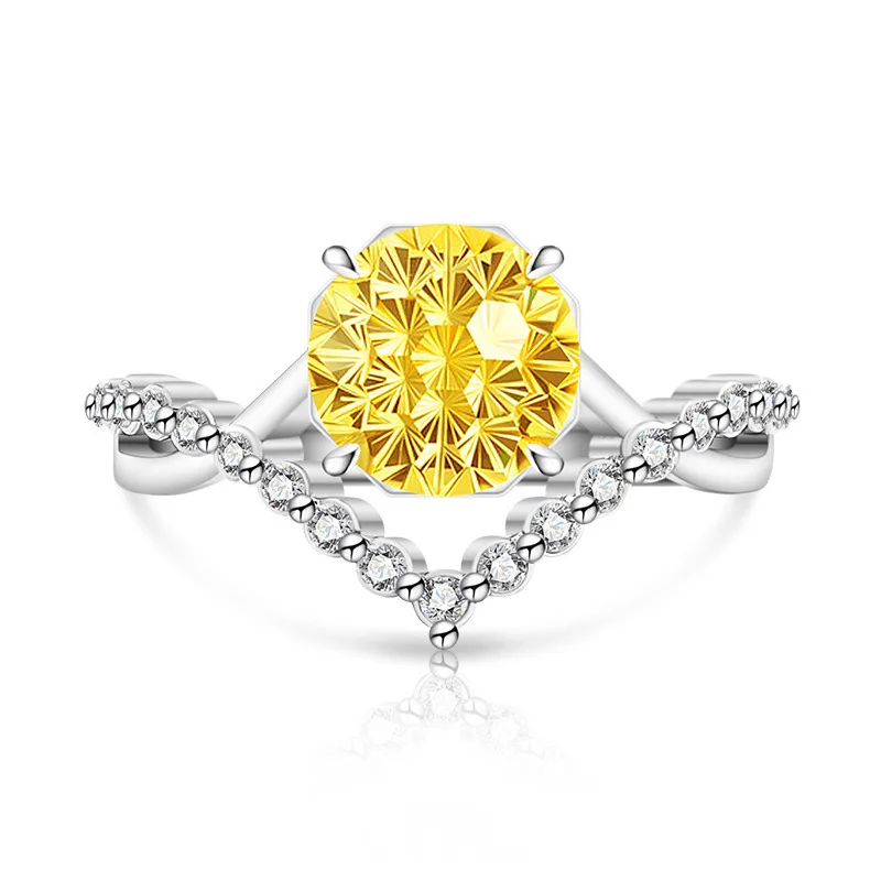925 Sterling Silver Millennium Cut Bright High Carbon Diamond V-Crown Ladies Ring