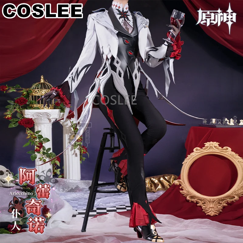 COSLEE Genshin Impact Arlecchino The Knave Costume Cosplay Fashion Swallowtail Uniform Game Suit Halloween Party Outfit Women