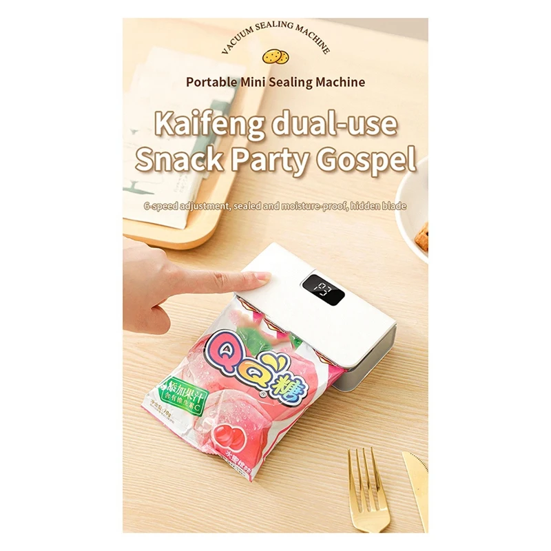 ABBN-Mini sigillatrice per sacchetti per snack, sigillatrice per sacchetti di plastica USB, sigillatrice per sacchetti per alimenti portatile 2 in 1 con display a LED a 6 livelli