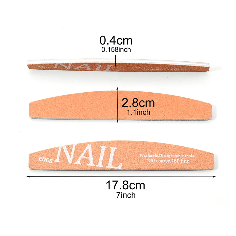 ตะไบเล็บสองด้าน 50 ชิ้น สำหรับขัดเจลเล็บ รูปทรงกล้วย กระดาษทรายขัดเล็บ 120 ถึง 150 กริต ชุดตะไบเล็บสำหรับทำเล็บมือและเล็บเท้า