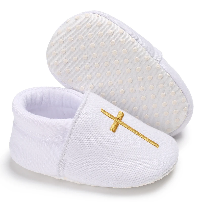 White Newborn Baptism Shoes Christening Golden Cross Infant Toddlers Shoes Baby Boys Girls Slip-on Soft Sole Shoes for Kids