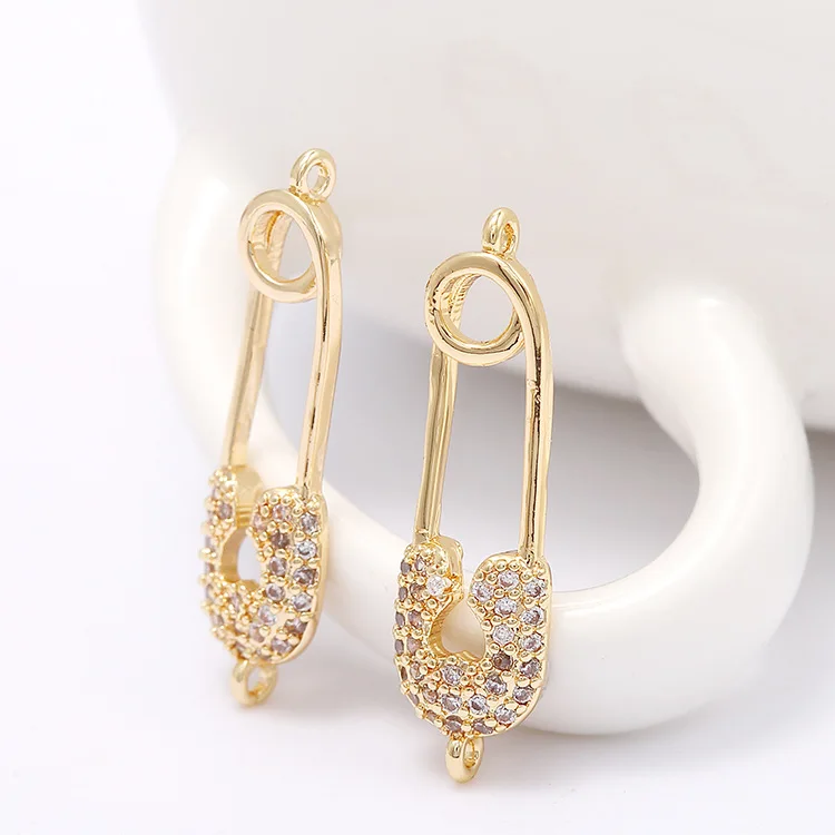2PCS 7x22MM 14K Gold Color Brass with Zircon Brooch Pendants Charms High Quality Diy Jewelry Findings Accessories