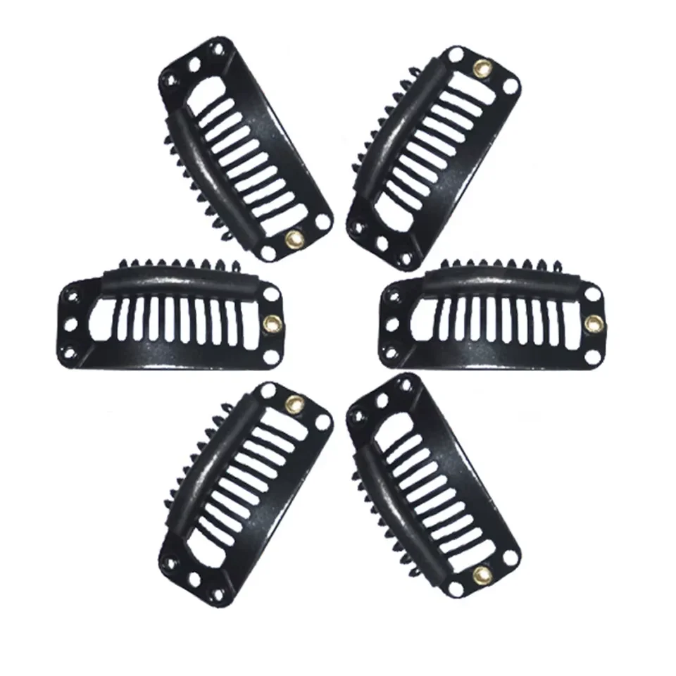9 Teeth BB Shape Metal Black Hair Snap Comb Clip for Hair Extensions Hairpiece Weft Wig Clips Invisible Fixation Pins