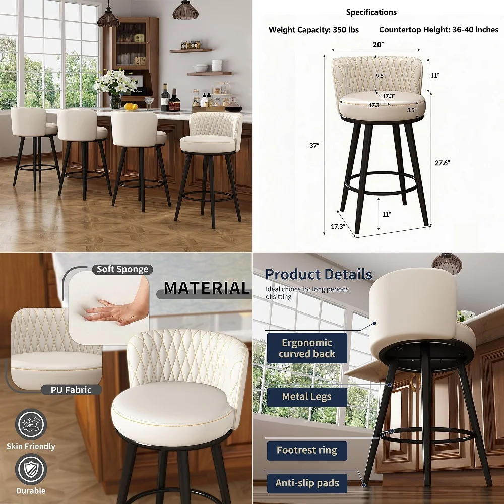 

Set of 6 Patio Bar Stools, Outdoor PE Rattan Bar Height Chairs with Cushions amp Footrests amp Backrest for Indoor Outdoor Back