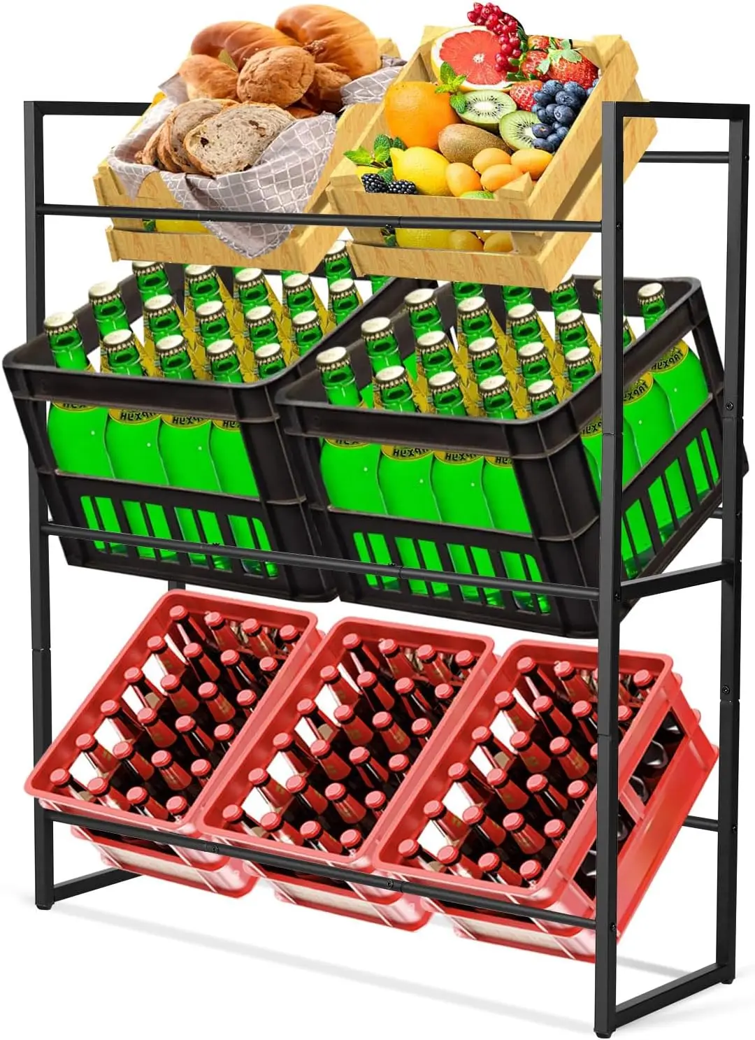 Beverage crate rack | Solid free-standing and stable shelf – Shelf for 6 metal drinks crates, DRINK HOLDER-2-6