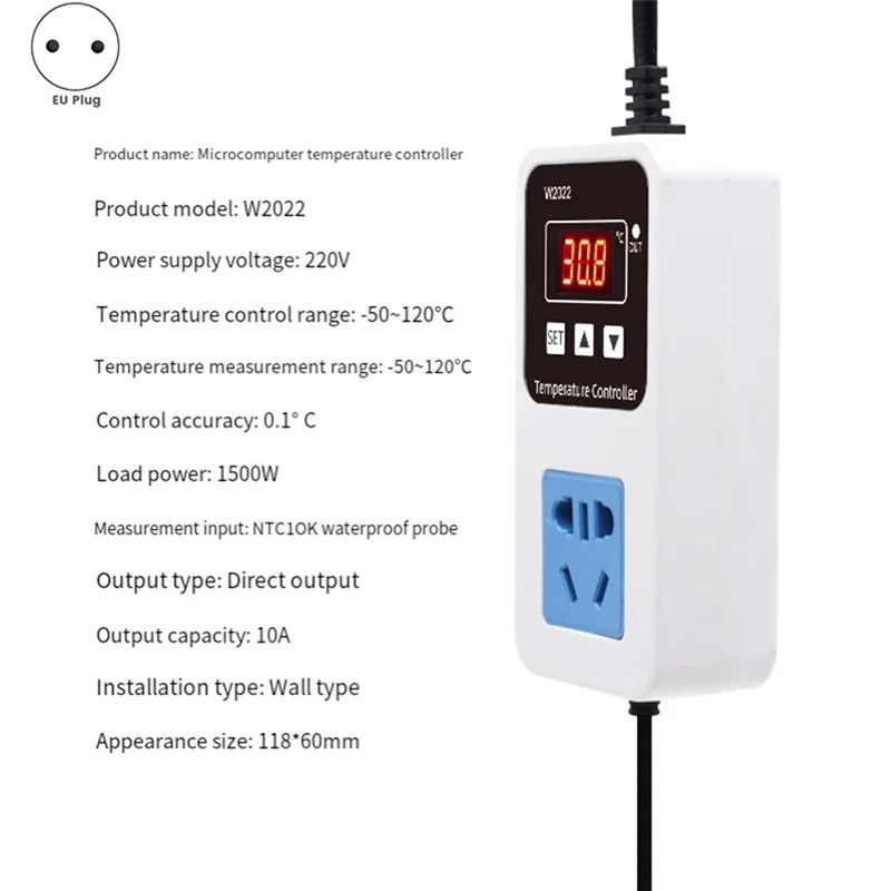ABJF-W2022 Контроллер температуры AC220V Светодиодный дисплей Цифровой термостат 1500 Вт Микрокомпьютер Точный контроль температуры (ЕС)
