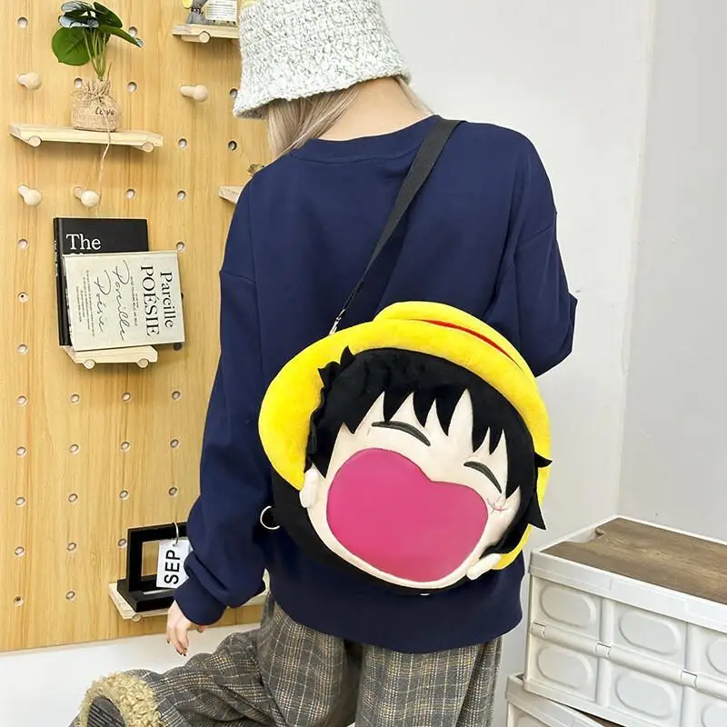 Borsa a tracolla Anime One Piece Rufy Peluche Zaino a bocca grande Zaino per coppie Zaino trasparente Itabag Borsa antidolore per cartoni animati Regalo di compleanno