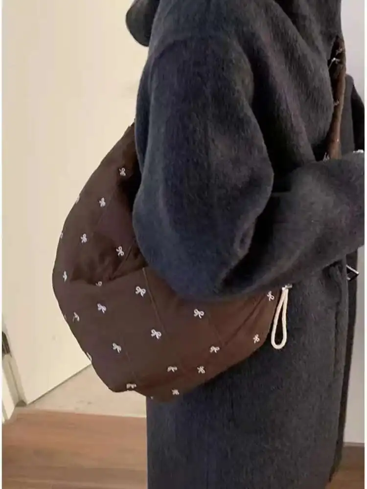 

Winter Soft Bow Sweet Underarm Bags Women Handbags Casual Shoulder Bag Y2k Aesthetic All Match Anime