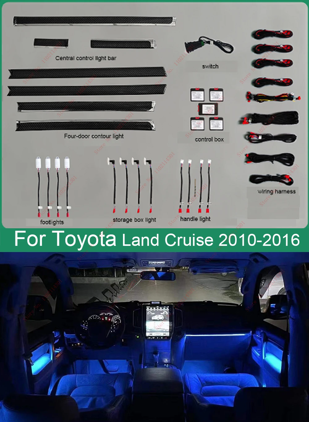 

For Toyota Land Cruiser 2010-2016 64 colors dedicated Atmosphere Light LED Footwell Central control lamp Full car Ambient ligh