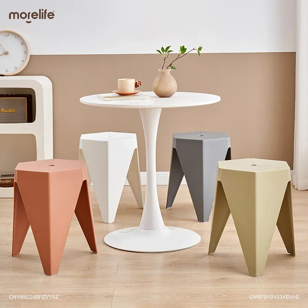 

Nordic Plastic Dining Stool Creative Modern Living Room Anti Slip Thickened Shoe Changing Stool Geometric Footstool Furniture