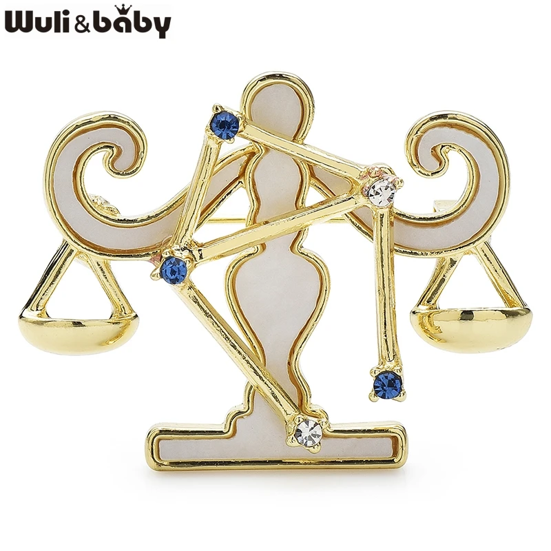 Broche Wuli & baby Zodiac Libra 2 cores concha estrela alfinetes de liga para terno e vestido acessório de joias de festa