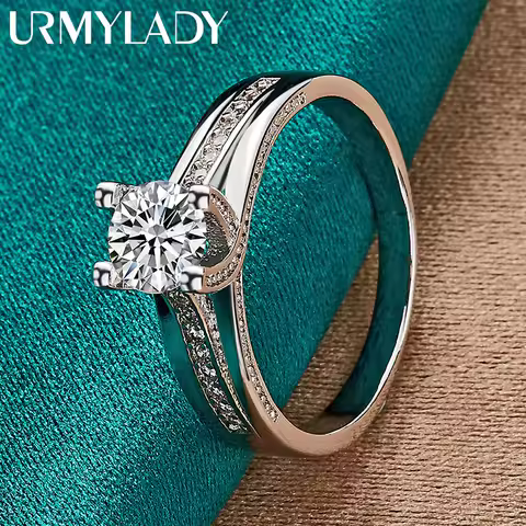 URMYLADY 925 Sterling Silver Shiny Zircon 7-10 # Ring For Women Wedding Party Fashion Charm Jewelry