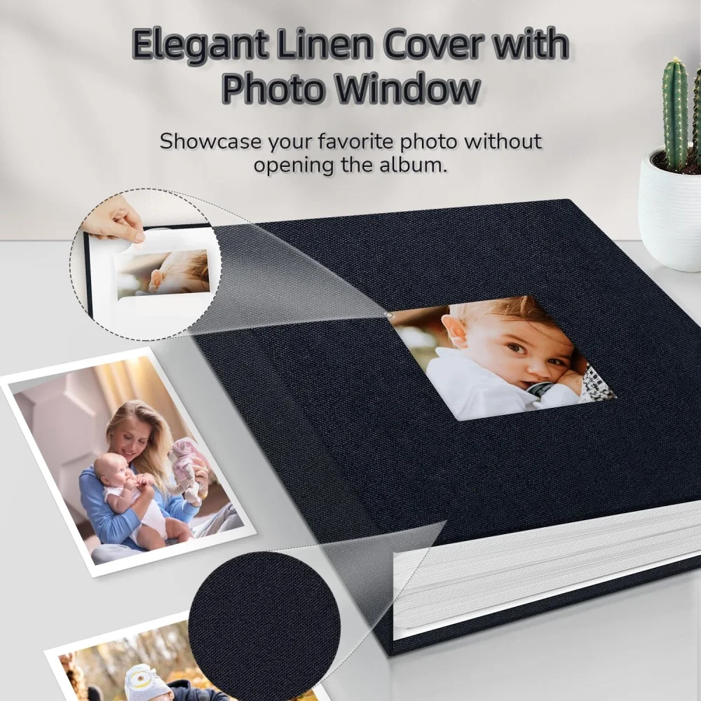 Linen Cover Photo Album 6-inch Photo Books with 200 Horizontal Pockets for Family Wedding Anniversary Baby Vacation Pictures