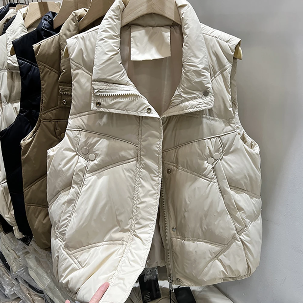 

New Down Cotton Vest Women's Short Thickened Warm Tank Top Fashion Stand Collar Cotton Waistcoat Autumn Winter Sleeveless Coat