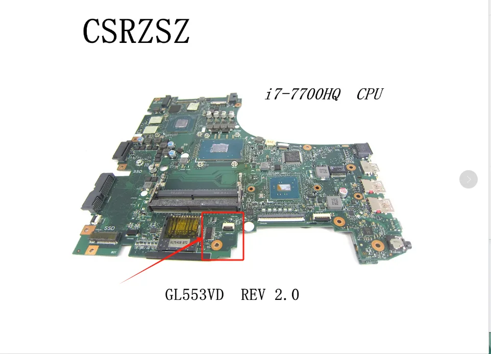 For ASUS  GL553VD Laptop motherboard  REV 2.0 Processor i7-7700HQ CPU  GL553VD Mainboard Test good