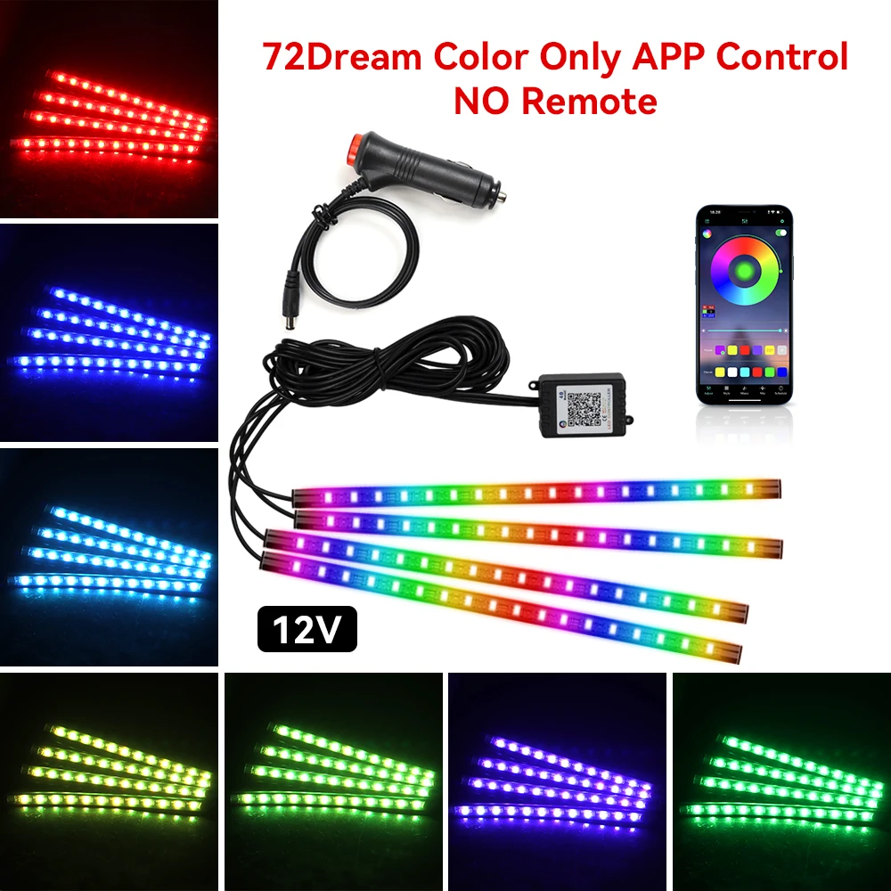 Neon 48 72 LED auto-interieur omgevingsvoetlicht met USB draadloze afstandsbediening muziek app-bediening auto RGB sfeer decoratieve lampen