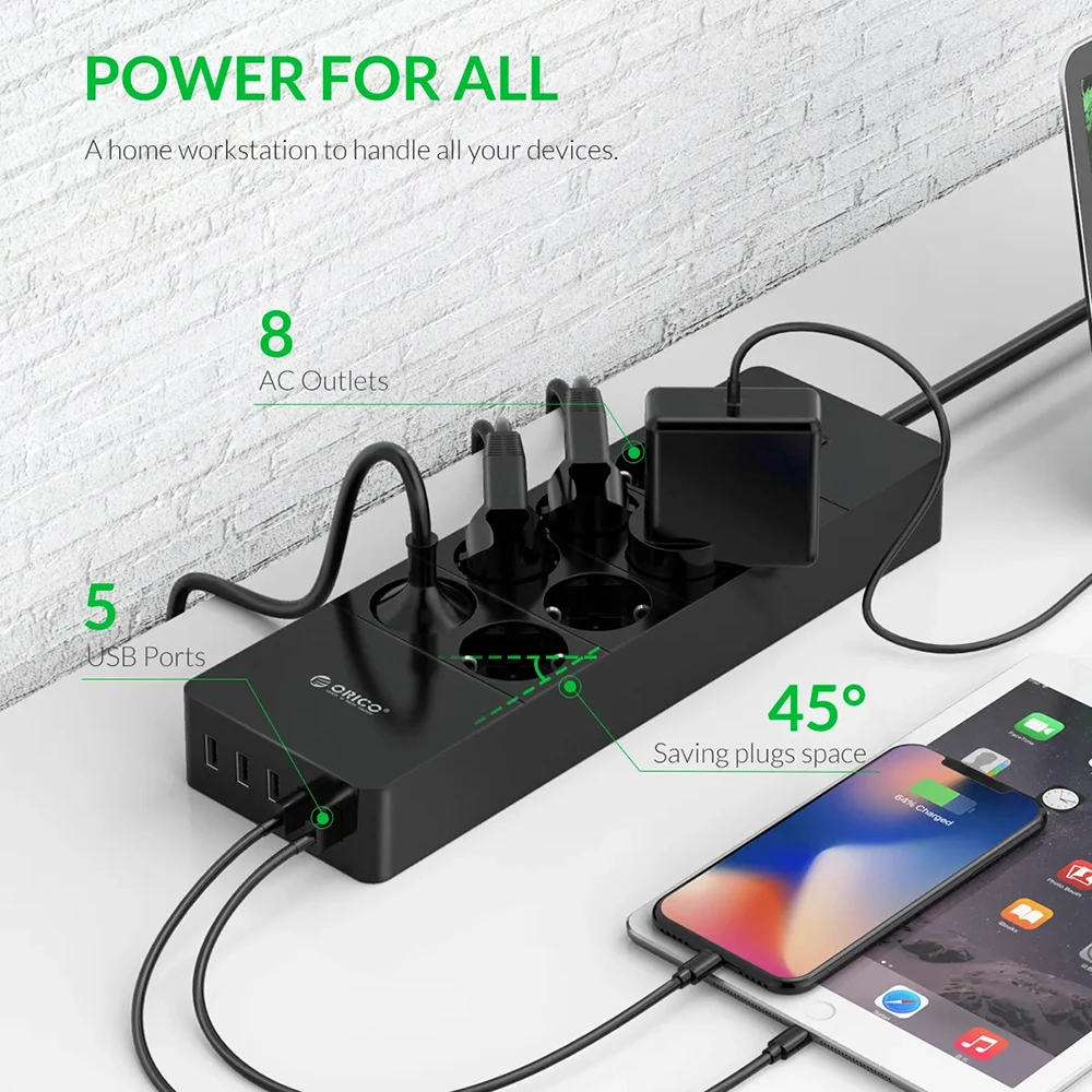 ORICO Power Strip AC Outlet Multitap with Extension Cable Electrical Sockets With USB Port Fast Charge Multiprise Network Filter