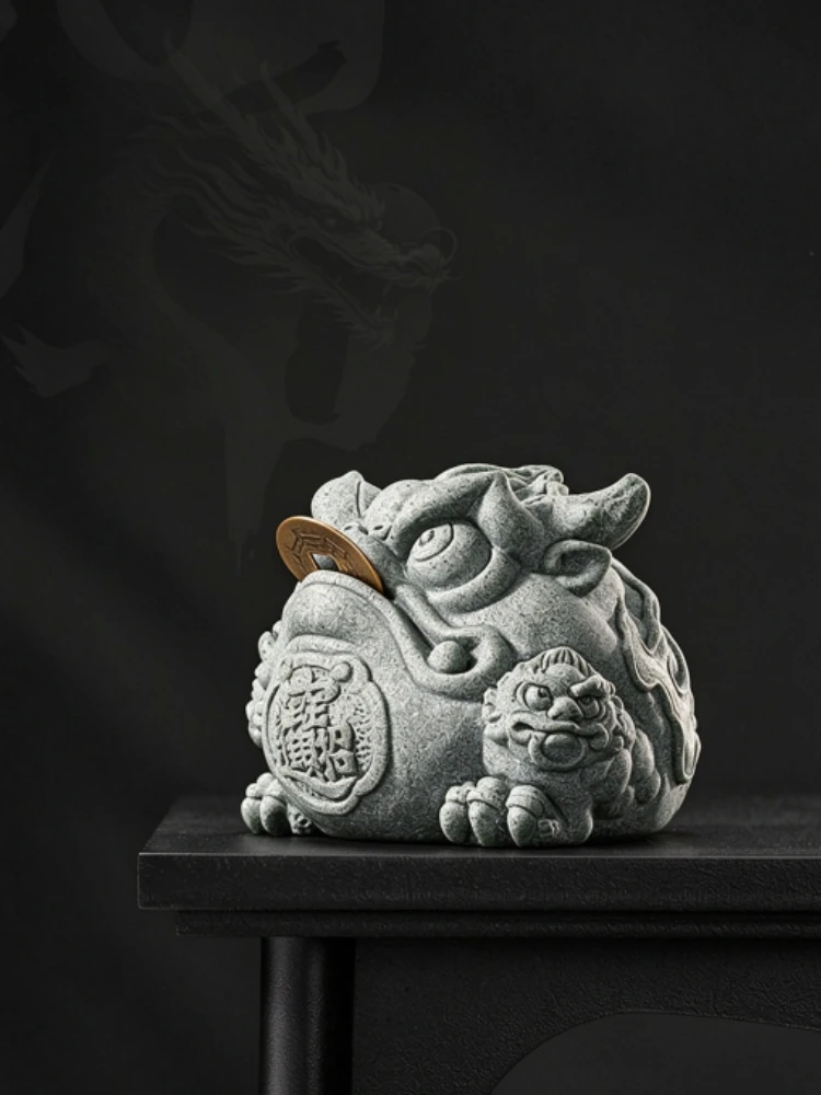 Green Sandstone Tea Pet Cultivable Three-Legged Money Toad Chinese Wealth Attracting Figurine Kung Fu Tea Table Teaware Decor