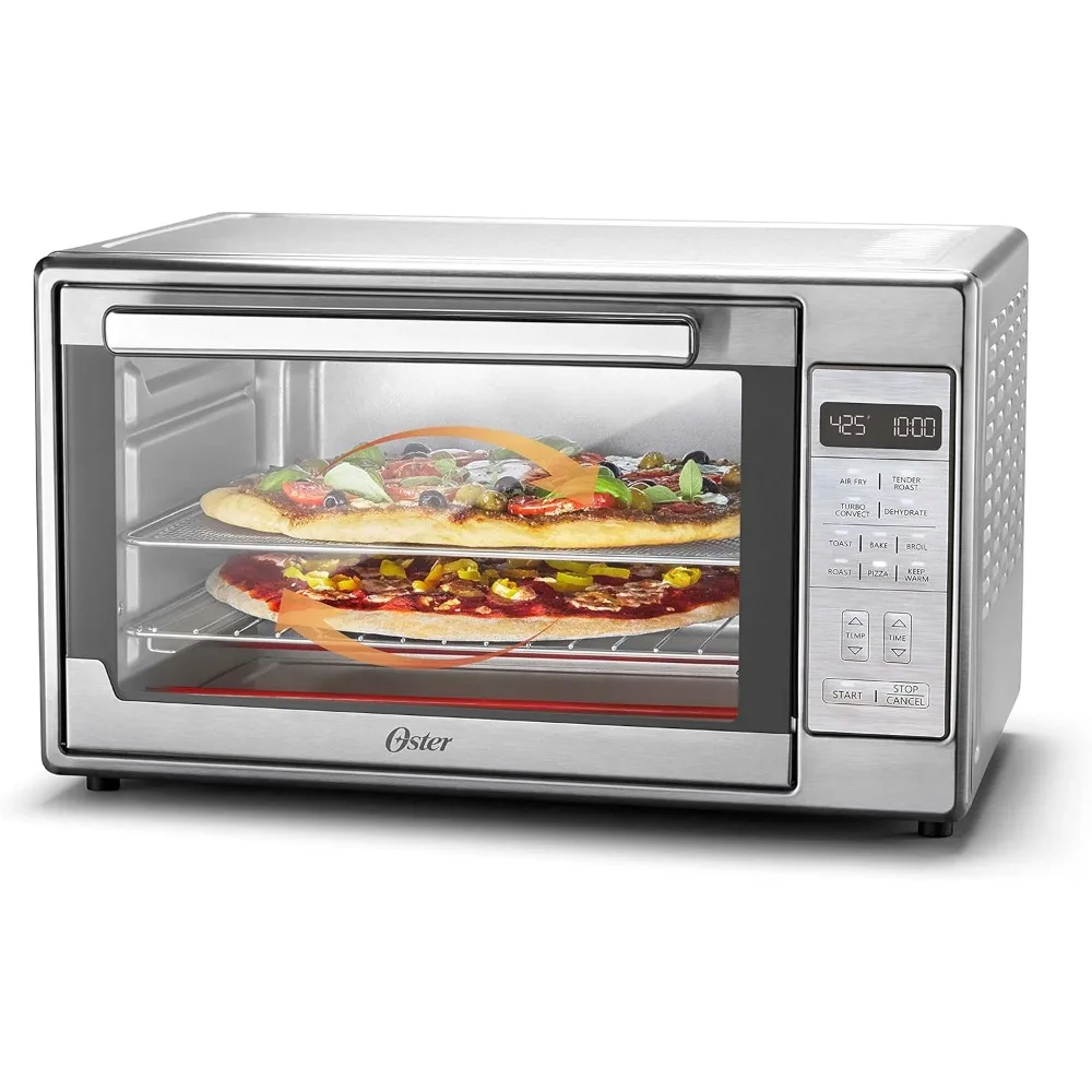 Oster-aço inoxidável ar fritadeira forno, bancada torradeira, ar fritadeira combo, se adapta a 2 pizza grande, prata, 10 em 1, 10,5 em x 13 em