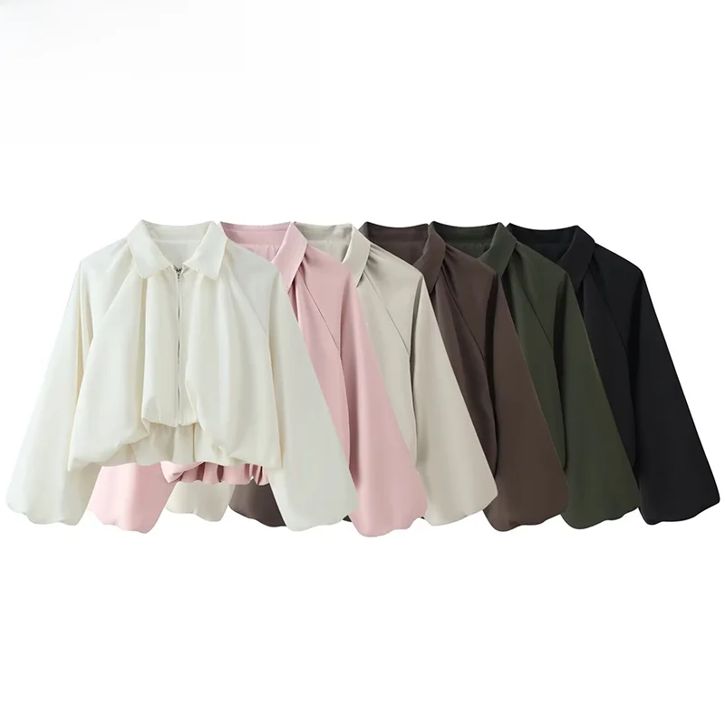 Spring New Style ZR Women's Fashionable Zipper Pilot Jacket Versatile Design Polyester Fabric Long Sleeve Standard Fit Outerwear