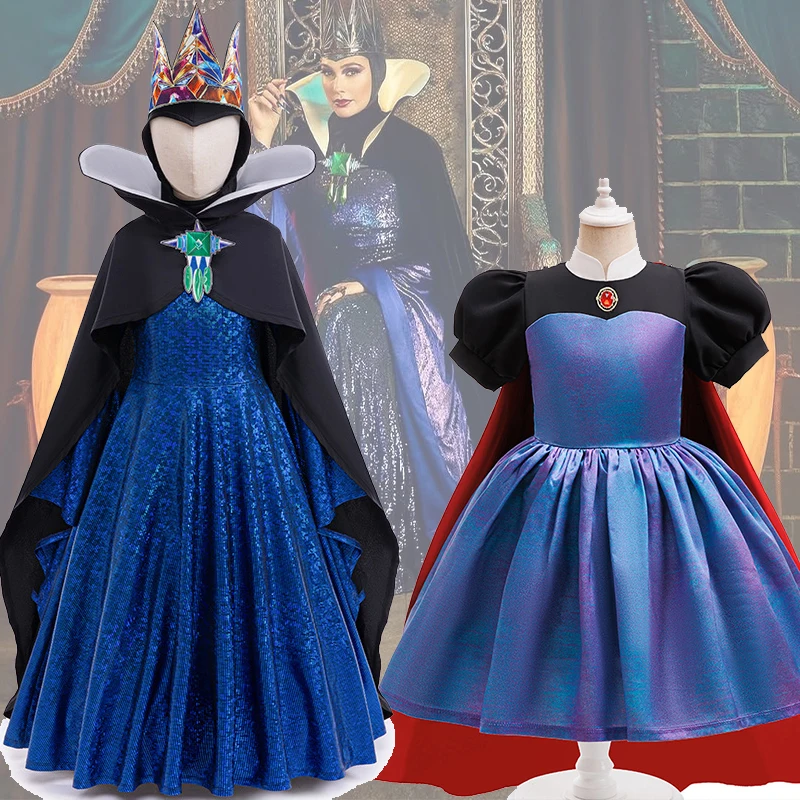 2025 nuevos niños Blancanieves madrasta bruja Cosplay niño reina malvada Halloween vestido elegante niñas reina Grimhilde disfraz