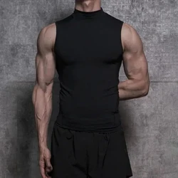 2024 Fashion Casual Fitness Sports Sleeveless Vest Workout Sexy Bodybuilding Tight Vest Muscle Men'S High Neck Sweatshirt Top