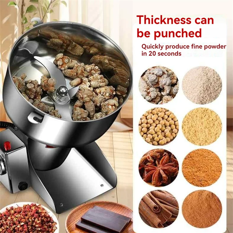 

4500G Dry Grinder Only - 4500W Industrial Powder Machine for Herbs/Spices/Grains 50-300 Mesh Adjustable Stainless Steel Chamber