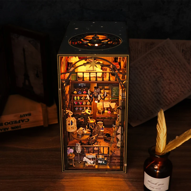 

DIY книжный уголок, комплект, деревянный кукольный домик, 3D головоломка, сборная модель, строительная книжная полка, вставка, украшение с мебелью, кукольный домик