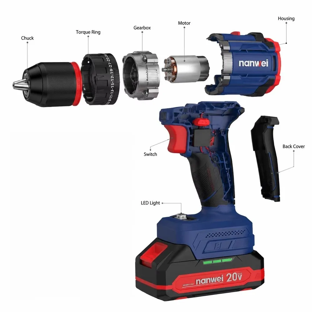 21V Brushless Cordless Drill Set Power Tools Combo Kit Lithium Battery Electric Screwdriver for Home DIY Woodworking