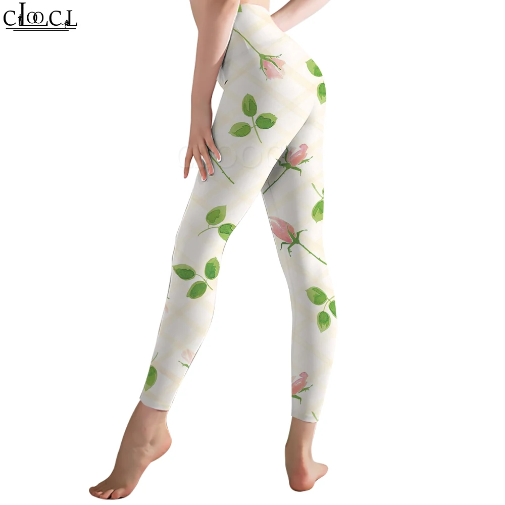 CLOOCL Fashion Casual News Workout Trousers Women Seamless Legging Pink Rose Print Legins Pants Clothing